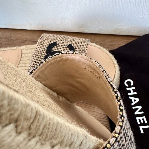 Chanel Women's CC Espadrille Slide Sandals Tweed - Picture 6 of 11
